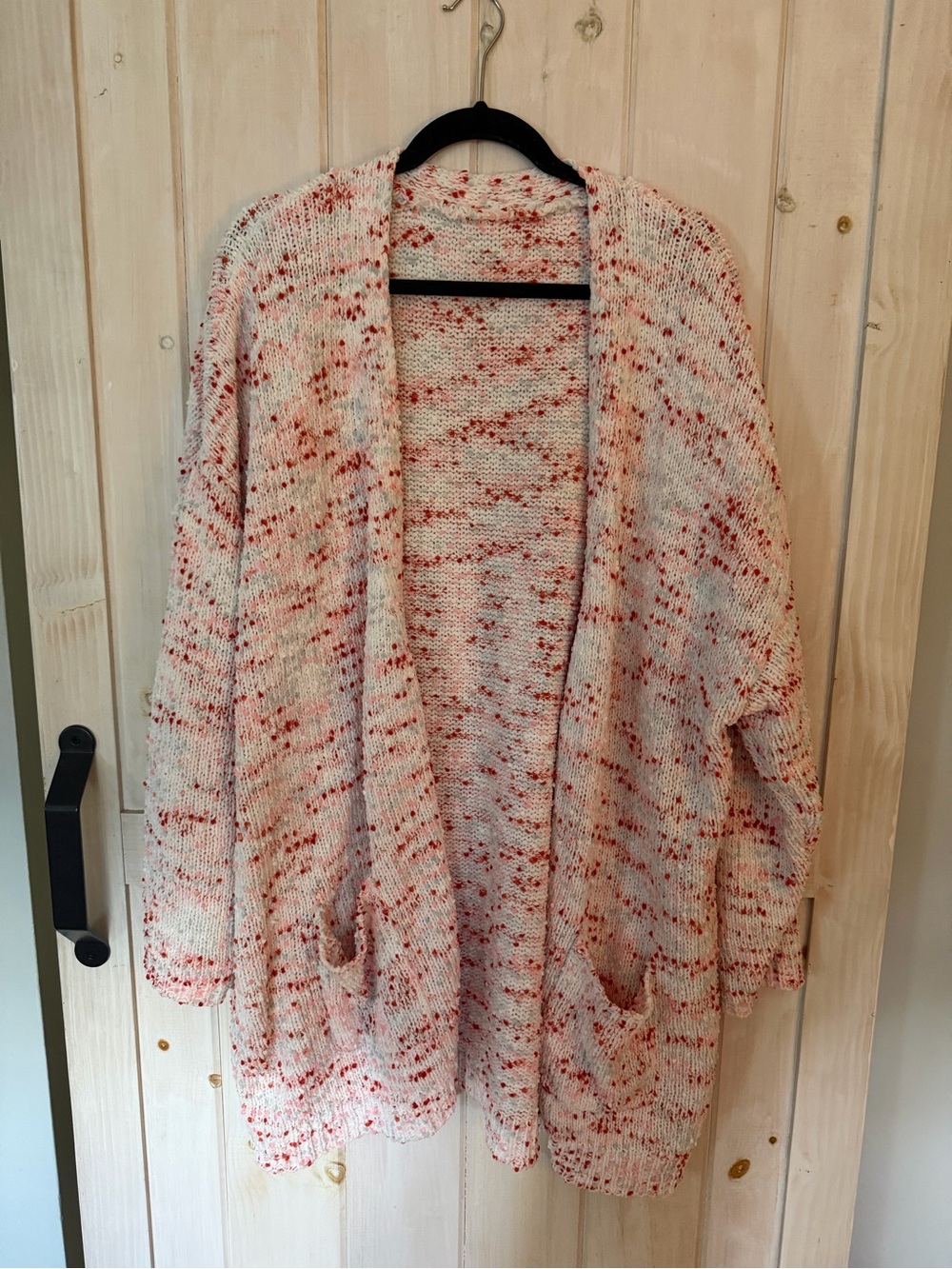 BloomChic Cream Cardigan with Red Speckle Open-Front